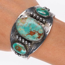 6.3" 1950's Vintage sterling silver Fred Harvey Royston turquoise cuff bracelet