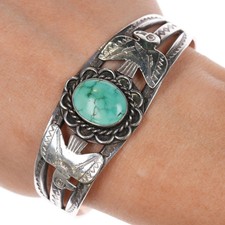 6.375" 1940's Navajo Curio Fred Harvey sterling thunderbird cuff bracelet