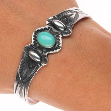 6.25" c1940's Fred Harvey era sterling silver cuff bracelet with turquoise