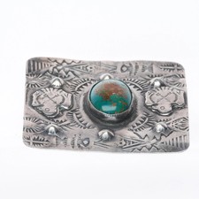 c1940's Big Navajo sterling silver Fred Harvey turquoise thunderbirds pin/brooch - Additional view 1