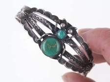 6.65" Fred Harvey Era sterling silver turquoise Spider cuff bracelet