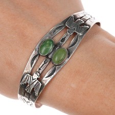 6.625" 30's-40's IH Coin silver thunderbird fred harvey cuff bracelet