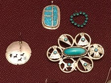 🔥HUGE Antique Fred Harvey-era Native American Cabochon Turquoise 925 Silver Lot - Additional view 2