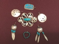 🔥HUGE Antique Fred Harvey-era Native American Cabochon Turquoise 925 Silver Lot - Additional view 21
