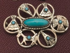 🔥HUGE Antique Fred Harvey-era Native American Cabochon Turquoise 925 Silver Lot - Additional view 5