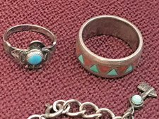 🔥Antique Fred Harvey-era Native American Cabochon Turquoise 925 Silver Lot of 3 - Additional view 7