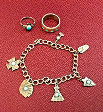 🔥Antique Fred Harvey-era Native American Cabochon Turquoise 925 Silver Lot of 3