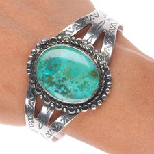 6.75" 1950's Vintage Maisels sterling silver Fred Harvey turquoise cuff bracelet