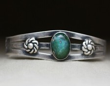 Vintage Fred Harvey Era Navajo Coin Silver Turquoise Cuff Bracelet Size 6.75