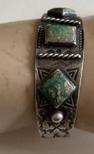 Vintage Navajo Old Pawn Fred Harvey Era Turquoise Sterling Silver Cuff Bracelet - Additional view 2