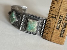 Vintage Navajo Old Pawn Fred Harvey Era Turquoise Sterling Silver Cuff Bracelet - Additional view 13