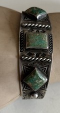 Vintage Navajo Old Pawn Fred Harvey Era Turquoise Sterling Silver Cuff Bracelet - Additional view 4