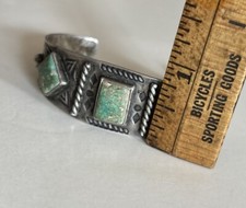 Vintage Navajo Old Pawn Fred Harvey Era Turquoise Sterling Silver Cuff Bracelet - Additional view 5