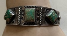 Vintage Navajo Old Pawn Fred Harvey Era Turquoise Sterling Silver Cuff Bracelet - Additional view 7