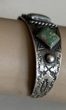 Vintage Navajo Old Pawn Fred Harvey Era Turquoise Sterling Silver Cuff Bracelet - Additional view 8