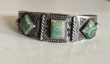 Vintage Navajo Old Pawn Fred Harvey Era Turquoise Sterling Silver Cuff Bracelet - Additional view 9