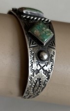 Vintage Navajo Old Pawn Fred Harvey Era Turquoise Sterling Silver Cuff Bracelet - Additional view 10