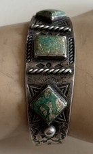 Vintage Navajo Old Pawn Fred Harvey Era Turquoise Sterling Silver Cuff Bracelet