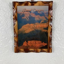 VTG Grand Canyon Wooden Plaque Picture Fred Harvey Souvenir Arizona Lacquered