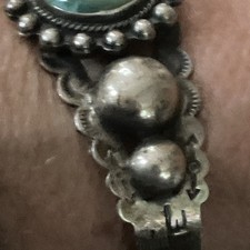 Fred Harvey Era Navajo Sterling Silver Stamped Turquoise Cuff Bracelet 27.3 Gram - Additional view 3