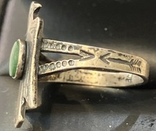 Old Pawn Fred Harvey Era Sterling Silver Green Turquoise Thunderbird Ring Sz 7 - Additional view 1