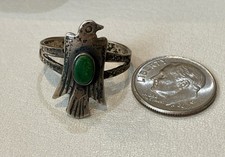 Old Pawn Fred Harvey Era Sterling Silver Green Turquoise Thunderbird Ring Sz 7 - Additional view 3