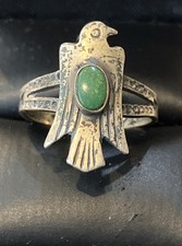 Old Pawn Fred Harvey Era Sterling Silver Green Turquoise Thunderbird Ring Sz 7