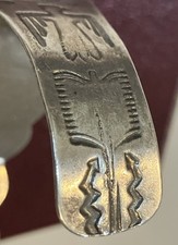 Fred Harvey Era Navajo Sterling Silver Stamped Turquoise Cuff Bracelet 38.8 Gram - Additional view 6