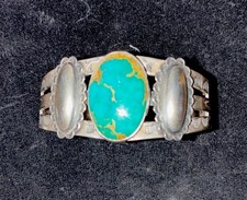 Vintage Fred Harvey Era Native American Sterling & Turquoise Cuff Bracelet, RARE - Additional view 2