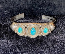 Antique Fred Harvey Era Native American Sterling & Turquoise Cuff Bracelet, RARE - Additional view 16