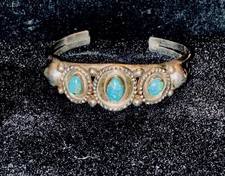 Antique Fred Harvey Era Native American Sterling & Turquoise Cuff Bracelet, RARE - Additional view 3