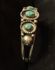 Antique Fred Harvey Era Native American Sterling & Turquoise Cuff Bracelet, RARE - Additional view 5