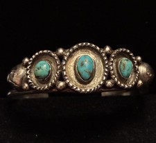 Antique Fred Harvey Era Native American Sterling & Turquoise Cuff Bracelet, RARE - Additional view 8