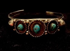 Antique Fred Harvey Era Native American Sterling & Turquoise Cuff Bracelet, RARE - Additional view 9