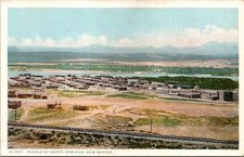 Santa Domingo NM Aerial View Pueblo RR Train Tracks Fred Harvey postcard P8