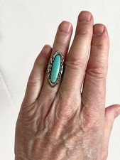 VTG Signed Navajo Sterling Silver Turquoise Sz 9 Fred Harvey Era Statement Ring - Additional view 3