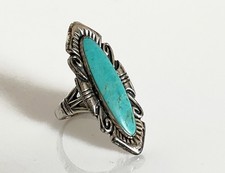 VTG Signed Navajo Sterling Silver Turquoise Sz 9 Fred Harvey Era Statement Ring