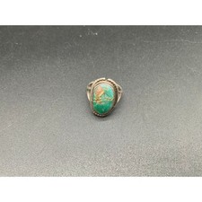 Vintage Fred Harvey‑Style Sterling Ring w/ Cracked Green Turquoise 5.75 - Additional view 4