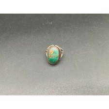 Vintage Fred Harvey‑Style Sterling Ring w/ Cracked Green Turquoise 5.75 - Additional view 5
