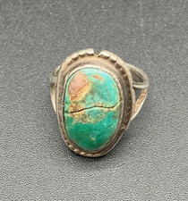 Vintage Fred Harvey‑Style Sterling Ring w/ Cracked Green Turquoise 5.75