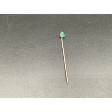 Rare Fred Harvey–Era Sterling Turquoise Stick Pin 3″ Green Cabochon Southwest - Additional view 4