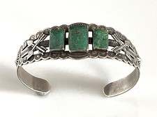 VTG Fred Harvey Era Sterling Silver Green Turquoise Small Cuff Bracelet Size 6 - Additional view 3