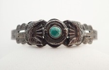 Navajo Fred Harvey Era Green Turquoise Snake Thunderbird Sterling Cuff Bracelet - Additional view 1