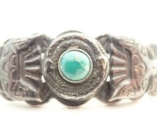 Navajo Fred Harvey Era Green Turquoise Snake Thunderbird Sterling Cuff Bracelet - Additional view 2