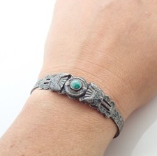 Navajo Fred Harvey Era Green Turquoise Snake Thunderbird Sterling Cuff Bracelet - Additional view 9