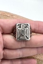 Navajo Handmade Bell Style Fred Harvey Sterling Silver Thunderbird Mens Ring 13 - Additional view 2