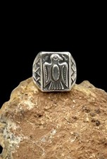Navajo Handmade Bell Style Fred Harvey Sterling Silver Thunderbird Mens Ring 13