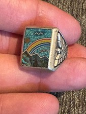 Vintage Rainbow Over Mountains FRED HARVEY ERA Thunderbirds & Kachinas Ring Sz 9 - Additional view 1