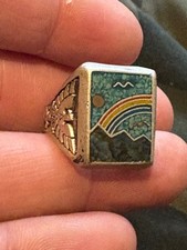 Vintage Rainbow Over Mountains FRED HARVEY ERA Thunderbirds & Kachinas Ring Sz 9 - Additional view 13