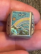Vintage Rainbow Over Mountains FRED HARVEY ERA Thunderbirds & Kachinas Ring Sz 9 - Additional view 4